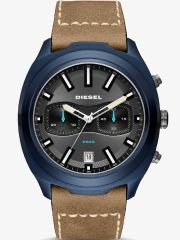 Diesel Tumble Grey Dial Light Brown Leather Strap Watch DZ4490