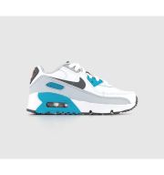 Nike Air Max 90 Kids Trainers White Iron Grey Chlorine Blue Fusion Red