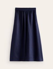 Florence Linen Midi Skirt Blue Women Boden, Navy