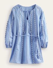 Ric Rac Linen Mini Dress Blue Women Boden, Light Chambray