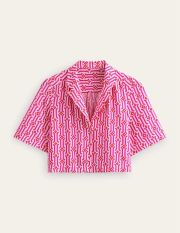 Cropped Revere Shirt Pink Women Boden, Festival Pink, Azure Geo