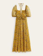Halterneck Detail Maxi Dress Yellow Women Boden, Mustard Seed, Meadow Fall