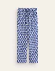 Crinkle Tapered Trousers Blue Women Boden, Surf the Web and Ivory, Shells