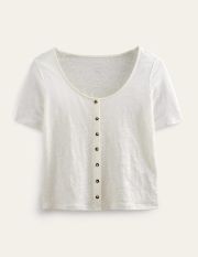 Scoop Neck Linen T-shirt White Women Boden, Ivory