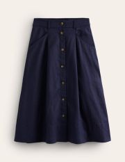 Petra Linen Midi Skirt Blue Women Boden, Navy