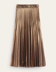 Metallic Pleated Midi Skirt Metallic Women Boden, Black Gold