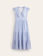 May Cotton Midi Tea Dress Blue Women Boden, Surf The Web and Ivory