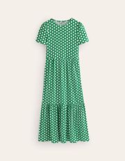 Emma Tiered Jersey Midi Dress Green Women Boden, Green, Honeycomb Geo