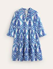 Sophia Linen Short Dress Blue Women Boden, Surf The Web, Pineapple Wave