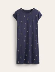 Leah Jersey T-shirt Dress Blue Women Boden, French Navy, Pineapple Foil