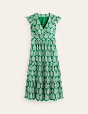 May Cotton Midi Tea Dress Green Women Boden, Green Tambourine, Floret