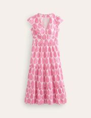 May Cotton Midi Tea Dress Pink Women Boden, Sangria Sunset, Floret