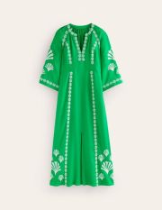 Una Linen Embroidered Dress Green Women Boden, Bright Green