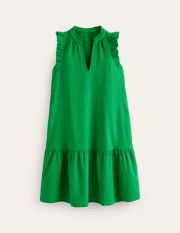 Daisy Double Cloth Short Dress Green Women Boden, Kelly Green