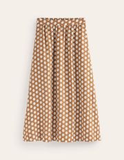 Florence Linen Midi Skirt Brown Women Boden, Rubber, Honeycomb Geo