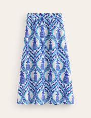 Florence Linen Midi Skirt Blue Women Boden, Surf the Web, Pineapple Wave