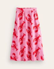 Florence Linen Midi Skirt Pink Women Boden, Cashmere Rose, Lobster