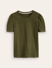 Cotton Puff Sleeve T-Shirt Green Women Boden, Moss
