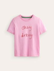 Rosa Embroidered T-Shirt Pink Women Boden, Sweet Lilac, Okey Dokey