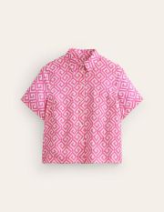 Hazel Short Sleeve Linen Shirt Pink Women Boden, Pink Power, Maze