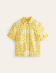 Hazel Short Sleeve Linen Shirt Yellow Women Boden, Passion Fruit, Gardenia Swirl