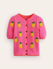 Embroidered T-Shirt Cardigan Pink Women Boden, Party Pink, Pineapples