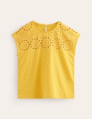 Sasha Broderie T-Shirt Yellow Women Boden, Ceylon Yellow