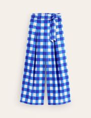 Palazzo Cotton Sateen Trousers Blue Women Boden, Nautical Blue & Ivory Gingham