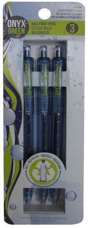Recycled Retractable Medium Ballpoint Pens - 3 Pack - Blue Ink