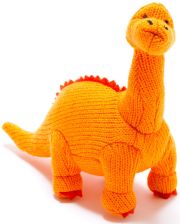 Large Knitted Diplodocus Dinosaur Soft Toy - Orange