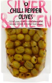 Silver & Green Chilli Pepper Olives - 220g