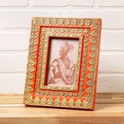 Orange Hand-Painted Wood & Metal Picture Frame - 4 x 6""
