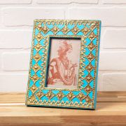 Bright Blue Hand-Painted Wood & Metal Picture Frame - 4 x 6""