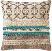 Tribal Indian Embroidered Pompom Stripe Cushion - 50 x 50cm
