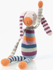 Organic Knitted Bunny Toy Rattle - Multi-Coloured Stripe