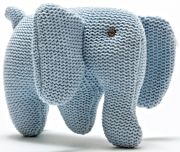 Organic Cotton Knitted Elephant Baby Toy Rattle - Blue