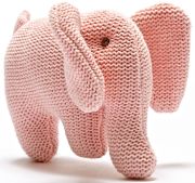 Organic Cotton Knitted Elephant Baby Toy Rattle - Pink