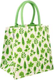 Jute Shopping Bag - Green Leaf Print