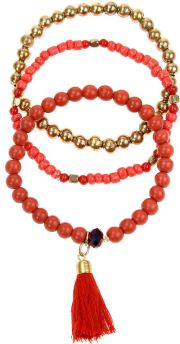 Fair Trade Red & Gold Beaded Bracelets - Set Of 3