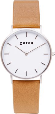 Votch Classic Collection Vegan Leather Watch - Tan & Silver