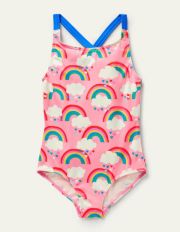 Cross-back Printed Swimsuit Pink Lemonade Love Rainbows Boden, Pink Lemonade Love Rainbows