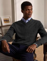 Lambswool V-neck Charcoal Men Boden, Charcoal