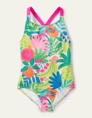 Cross-back Printed Swimsuit Multi Tropical Fruit Boden, Multi Tropical Fruit