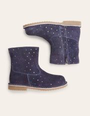 Cosy Short Leather Boots College Navy Rainbow Spots Christmas Boden, College Navy Rainbow Spots