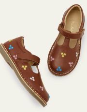 Leather T-bar Flats Tan Embroidered Girls Boden, Tan Embroidered