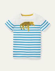 Animal Breton T-shirt Malibu Blue/Ivory Leopard Boden, Malibu Blue/Ivory Leopard