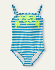 Embroidered Swimsuit Malibu Blue Stripe Girls Boden, Malibu Blue Stripe