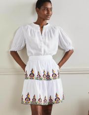 Embroidered Linen Mini Skirt White Embroidered Women Boden, White Embroidered