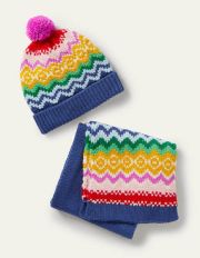 Knitted Scarf and Hat Set College Navy Fairisle Girls Boden, College Navy Fairisle