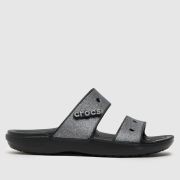 Crocs Black & Silver Glitter 2 Strap Sandals